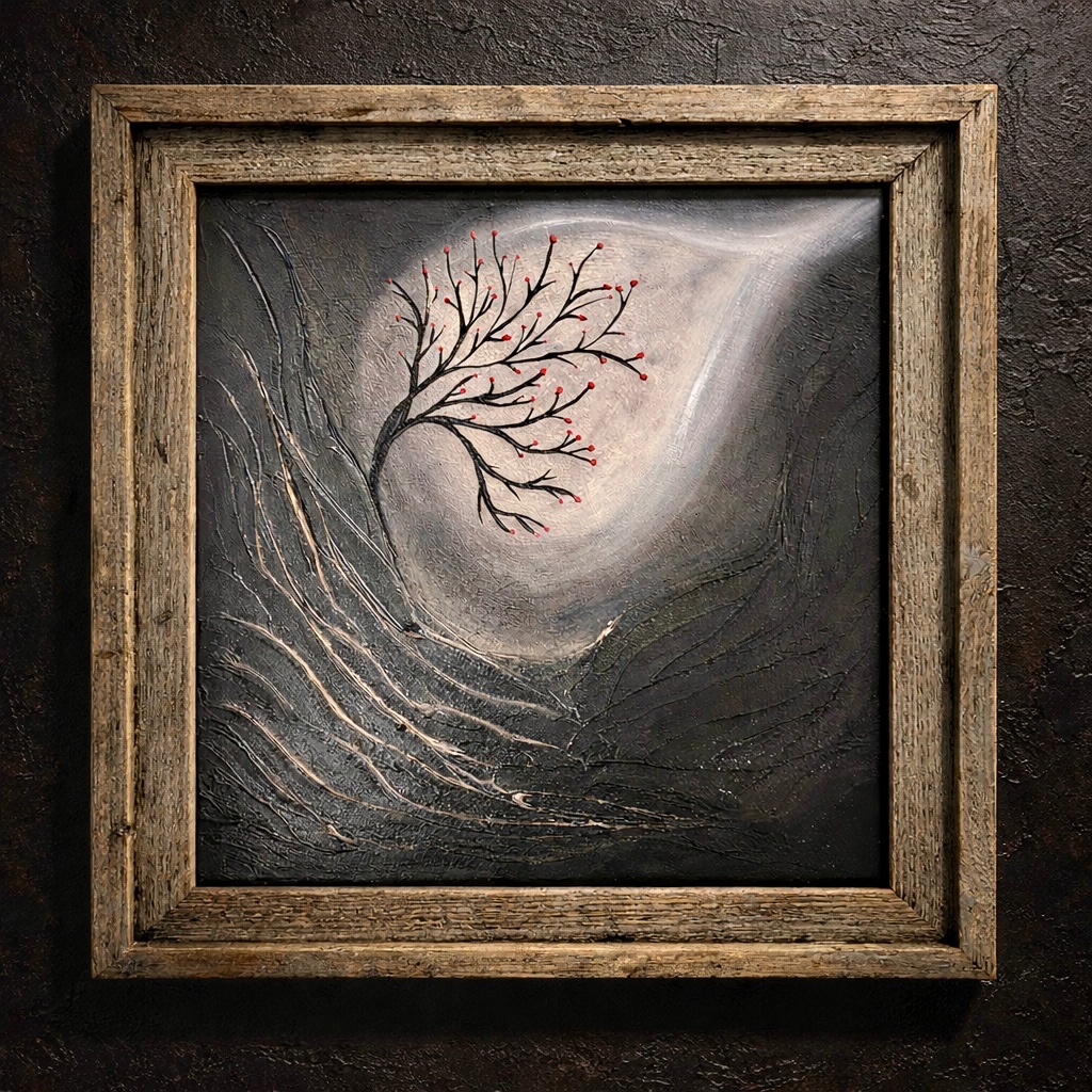 Finding a Way Through — bare tree bending toward light