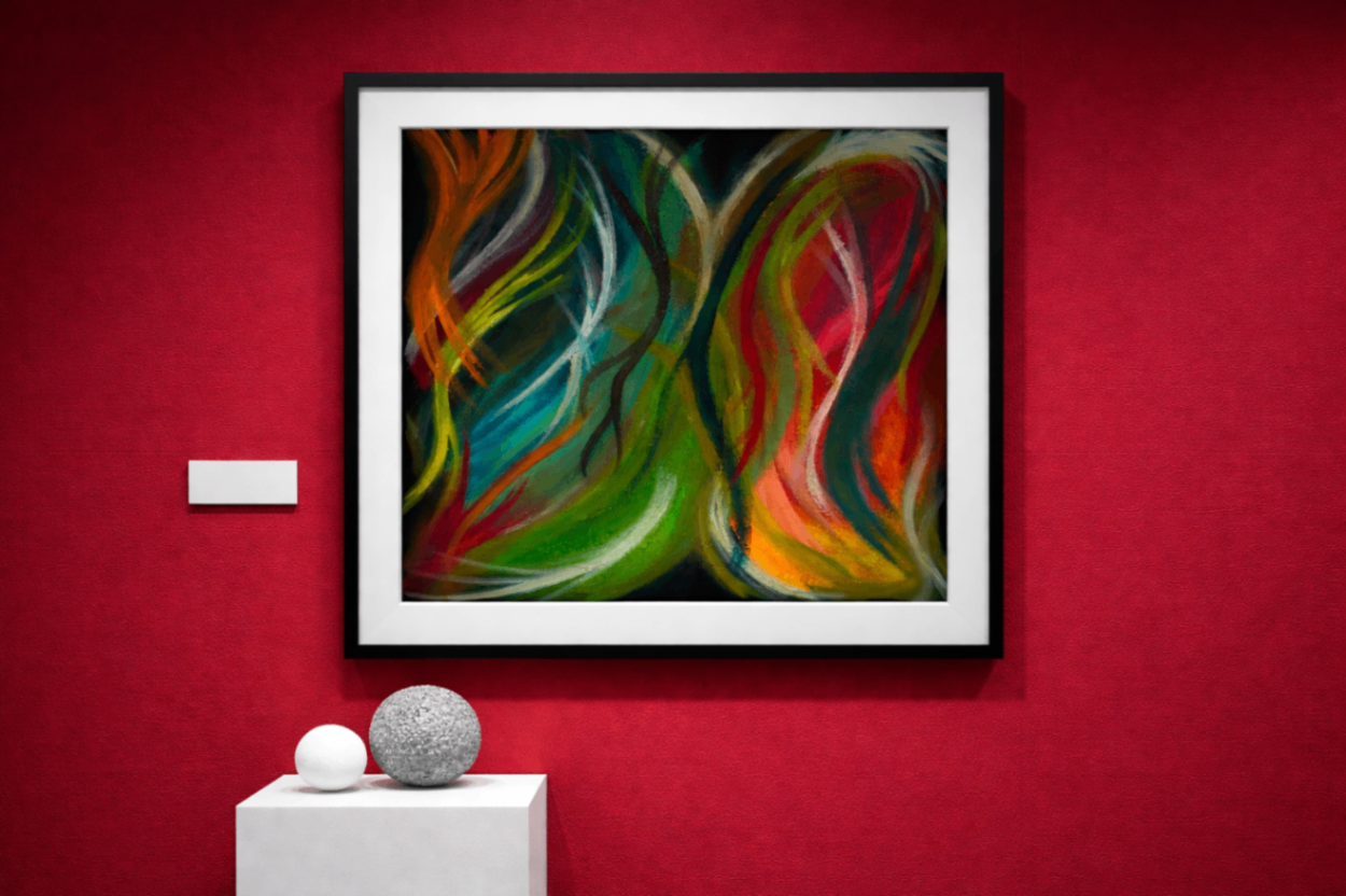 Essence of Woman — swirling layers of color on canvas, 24x24 mixed media